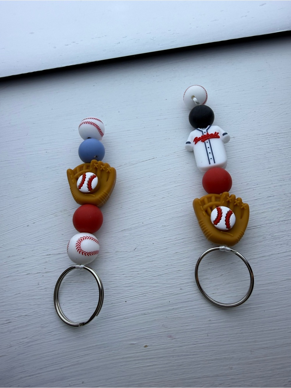 Baseball Silicone Bead Keychain - Red, White, Blue
